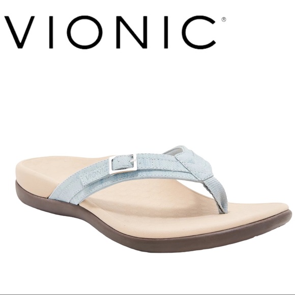 Vionic Tide Patty Flip Flops Sandal Size 10 Light denim & tan Summer Vacation - Picture 2 of 9